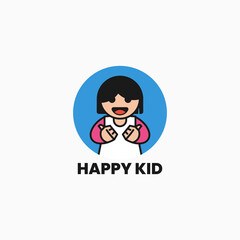 Vector Logo Illustration Happy Kid Mascot Cartoon Style.