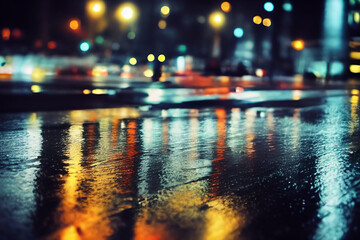 Fototapeta na wymiar Rainy night city with street lights reflections 02