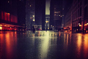Fototapeta na wymiar Rainy night city with street lights reflections 06