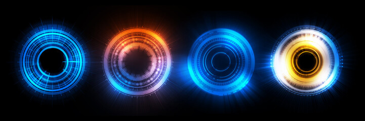 Abstract futuristic background of circle round glowing technology sci fi frame. hud ui.