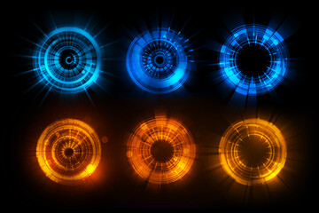 Abstract futuristic background of circle round glowing technology sci fi frame. hud ui. - obrazy, fototapety, plakaty