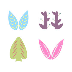 Set of doodle design elements. Leaves, flowers and plants. Abstract contemporary modern trendy vector illustration.