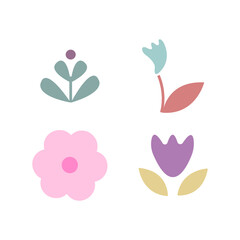 Set of doodle design elements. Leaves, flowers and plants. Abstract contemporary modern trendy vector illustration.