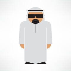 Arab man with dark glasses vector icon on white background. Stylized мuslim people symbol isolated. Flat logotype
