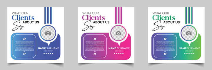 Customer feedback testimonial template vector. Customer feedback review or testimonials social media post vector template