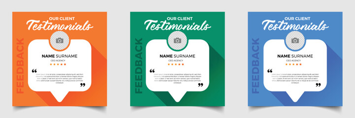 Customer feedback testimonial template vector. Customer feedback review or testimonials social media post template with color variations