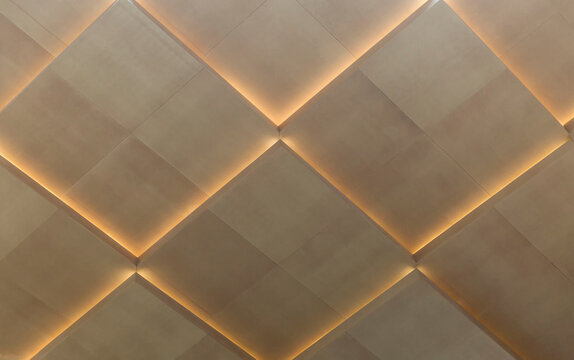 Decorative ceiling with lighting. Interior design and modern renovation. Background. Space for text.