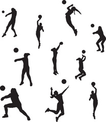 Hand drawn volleyball silhouette set