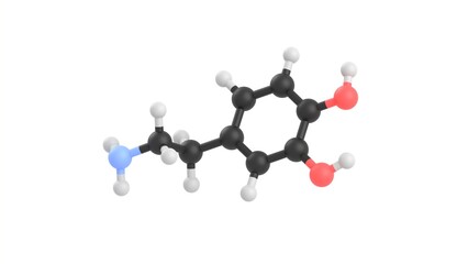 dopamine molecule 3d representation, neurotransmitter and antidepressant organic molecule. Can be used to represent neurology, pharmacology or chemistry