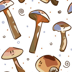 Mushrooms seamless pattern. Cartoon style. Template for design backgrounds, textile, wrapping paper, package.