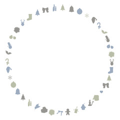 シルエットなクリスマスモチーフの円形な飾り枠
