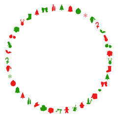 シルエットなクリスマスモチーフの円形な飾り枠
