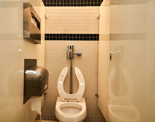 Public Toilet stall in midcentury building  - obrazy, fototapety, plakaty