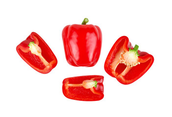 Top view of red sweet pepper isolated on white background.