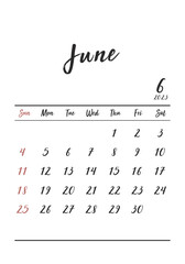 2023年_6月_おしゃれカレンダー_タテ