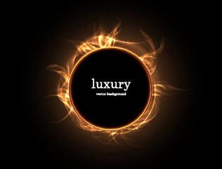 Realistic vector fire ring effect background and black circle frame space for your text.