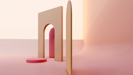 Fototapeta premium 3D render, 3D representation, repodium, product stand. mock up on a pink background texture background