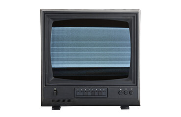 Old black TV with noise on the screen. Retro technology concept. - obrazy, fototapety, plakaty