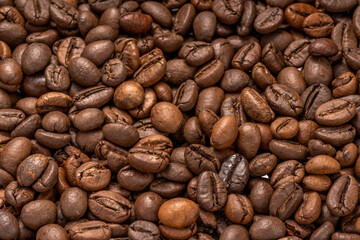 Close up,Roasted Cocoa beans or Aromatic Cocoa beans for coffee drink.