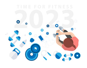 Fototapeta premium 2023 happy new year time for fitness in gym healthy lifestyle ideas concept design,