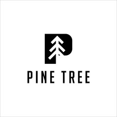 initials P and pine tree logo vector