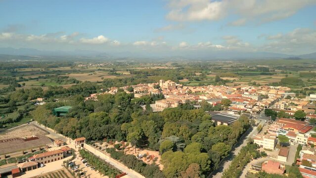 Aerial image of the city of Peralada in Girona Costa Brava small medieval town