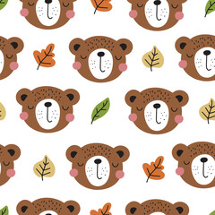 Seamless pattern with a cute bear on a white background. Vector illustration for your design