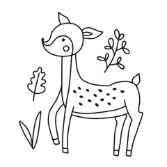 Cute deer in doodle style. Coloring book for children. Vector illustration isolated on white background
