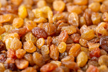 Close-up shot of raisin. Macro shot background of tasty raisin