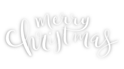Fototapeta na wymiar MERRY CHRISTMAS white brush lettering with drop shadow on transparent background