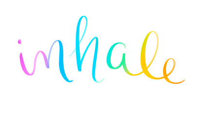 INHALE rainbow gradient brush lettering on transparent background