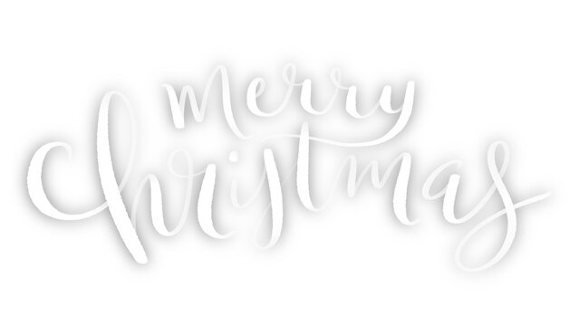 MERRY CHRISTMAS white brush lettering with drop shadow on transparent background