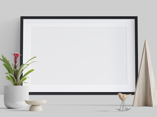 blank photo frame on wall, 3d Illustration
