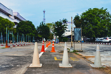 Driving test and training area with simulate test for driving license. Driving school practice...
