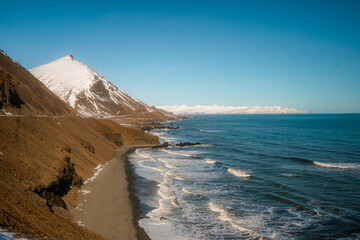 Laekjavik , Beautiful coast and rocks around Atlantic ocean during winter sunny day near Djúpivogur , Peninsula near Austurland East of Iceland : 19 March 2020