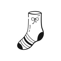 Doodle hand drawn sock. Cute sock in black linear drawing style. Png on transparent background