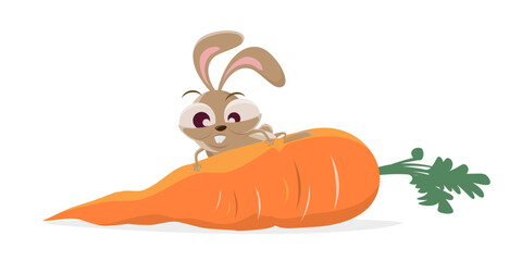 funny cartoon rabbit climbing a giant carrot