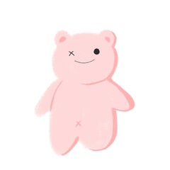 cute pink teddy bear doodle isolated on white