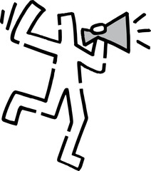 メガホンで応援する手描きの棒人間