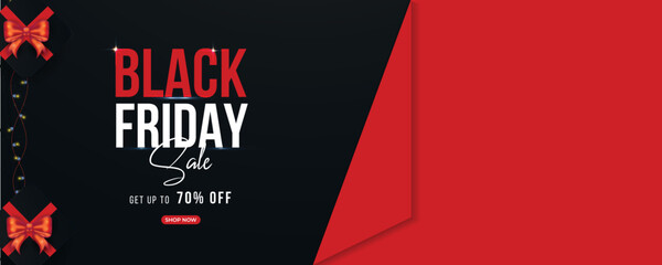 Modern black Friday sale red banner design with gift box