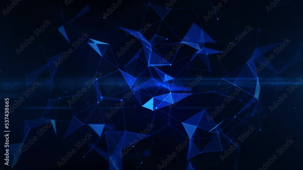 Poster Technology digital data network with dots and lines, blockchain and dark blue abstract background 3d rendering animation 4k