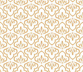 Flower geometric pattern. Seamless vector background. White and gold ornament