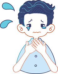 涙目で心配をする人物のベクターイラストレーション