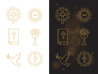 The set of First Communion. Christian Religion sign. Isolated Vector Illustration.