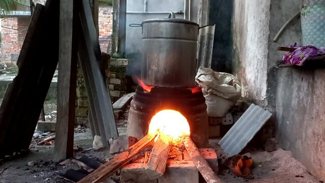 traditional clay stove fire landscape
