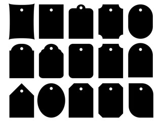 Set of black gift card, price tag. Isolated png illustration, transparent background. Asset for advertisement, montage, collage, template. Christmas, birthday, love concept.