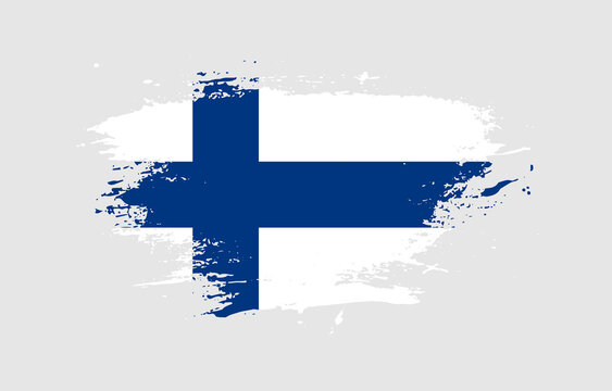 Grunge brush stroke with the national flag of Finland on a white isolated background