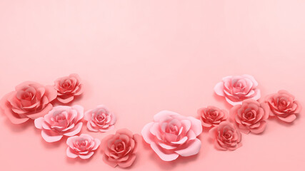 Fototapeta na wymiar Valentine's Background Red Roses on The Day of Love with Couple Concepts With Marriage. International Women's Day concept and women's beauty on Red background. Copy Space , banner-3d Rendering