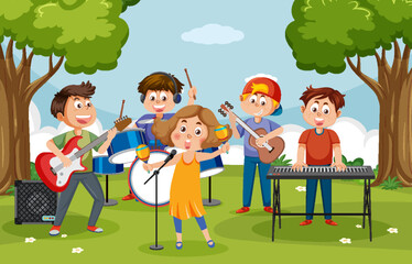 Children playing music in the park