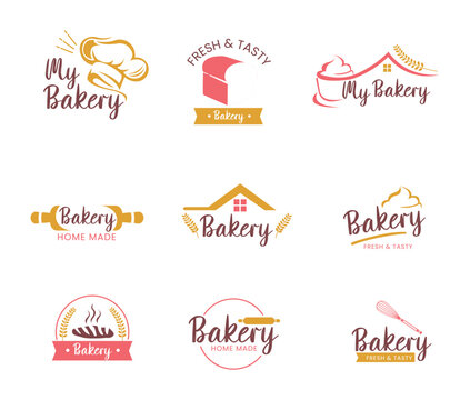 Set of flat bread logo Icons and Isolated On white Background. Vector illustration of cute bakery writing design.